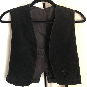 Vintage Vest Black Corduroy Waist Tie Closure & Pocket